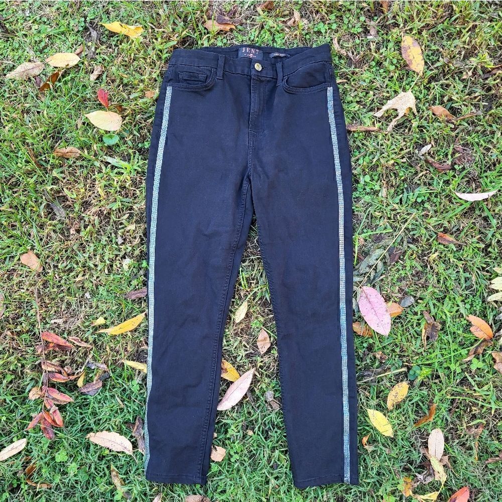 7fam Jen 7 Shimmer Stripe Ankle Skinny Jeans Black4